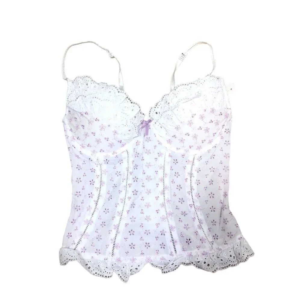 JC Penny Corset Womens Size‎ 36C Pink White Eyelet Fairy Whimsical RegencyCore